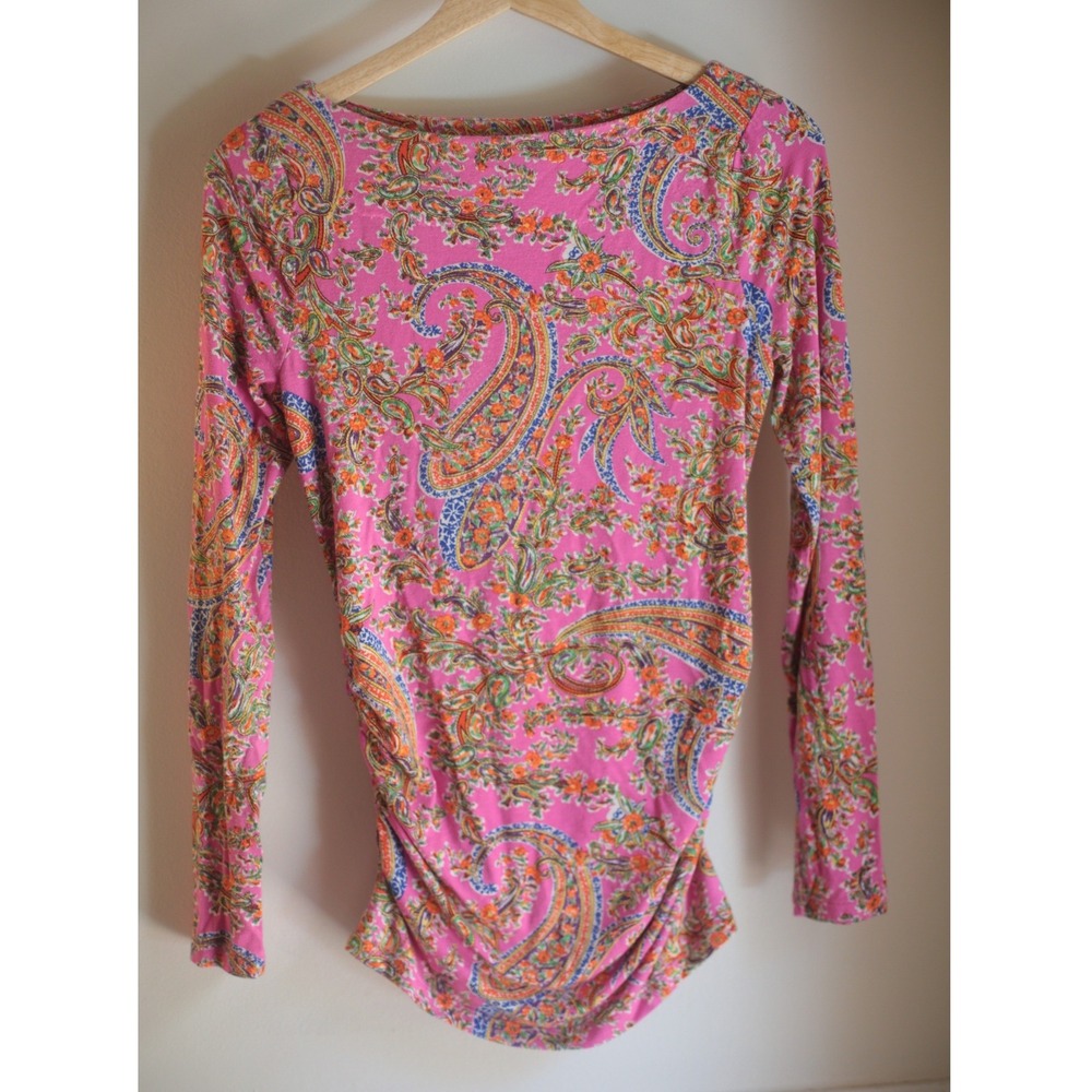Lauren Ralph Lauren Maternity Pink Paisley Ruched Long Sleeve Sleeve Top Small